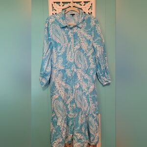 Talbots Blue and White Paisley Linen Blend Dress